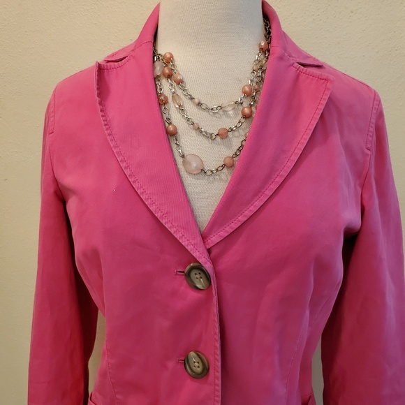 L.L. Bean Pink Cotton Blazer Jacket With Necklace - Picture 2 of 8